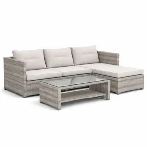 Ensemble de canapé d’angle en résine tressée avec table en verre