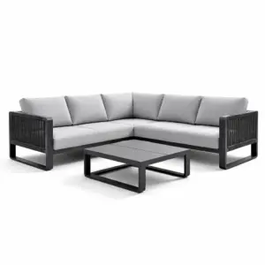 Ensemble de canapé d’extérieur en aluminium et polyester tissé gris et noir