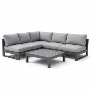 Ensemble de canapé d’extérieur en aluminium gris avec coussins en tissu