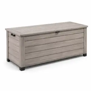 Coffre de rangement en résine effet bois gris