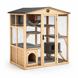 Enclos pour chat en bois avec fil métallique