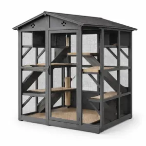 Enclos pour chat en bois de sapin et fil métallique gris 168 x 110 x 92 cm