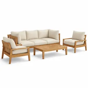 Ensemble de conversation d’extérieur en bois avec coussins beiges
