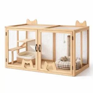 Enclos pour chat en bois avec grillage métallique