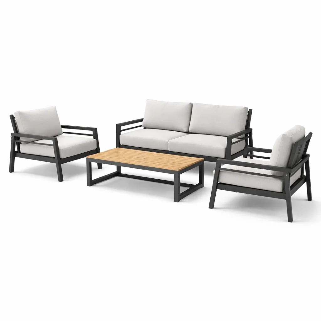 Ensemble de conversation d’extérieur en aluminium avec coussins