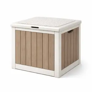 Coffre de rangement carré en bois composite et polypropylène avec assise amovible