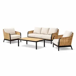 Ensemble de conversation en résine et acier avec coussins crème