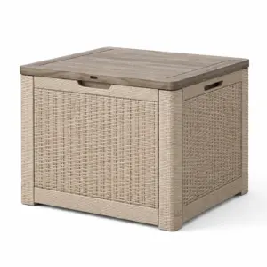Coffre de rangement en résine imitation rotin beige 69 x 69 x 53 cm